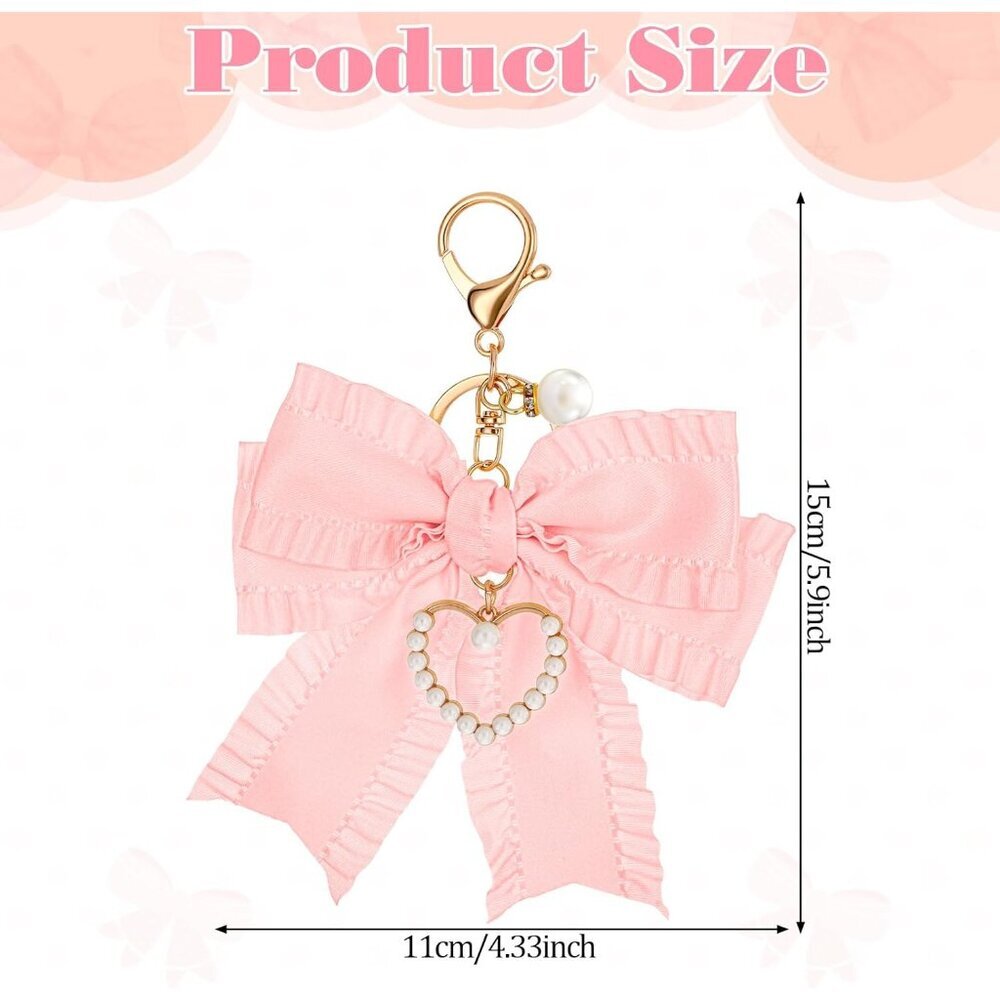 Elegant Bow Keychain Charm with Pearls - Chic Bag Accessory for Women - Picture 2 of 7